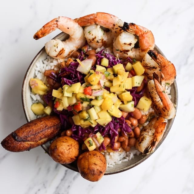 L - Grilled Shrimp & Plantain Bowl.