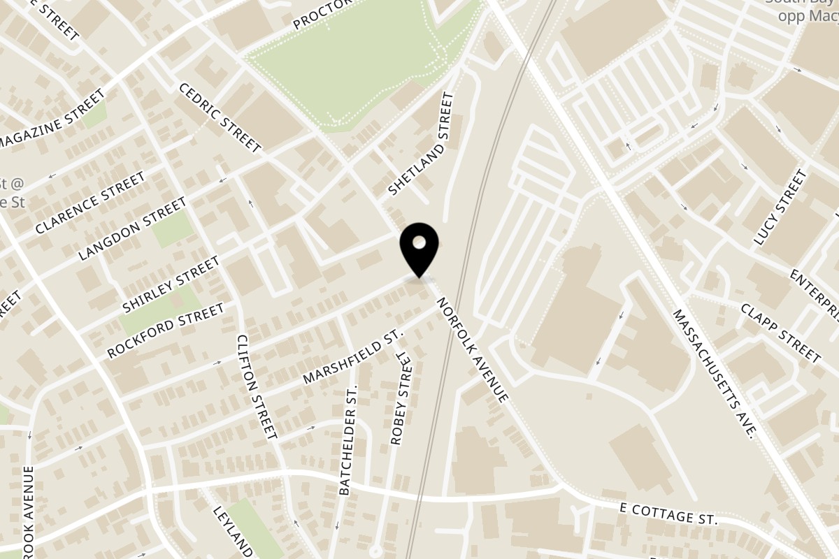Map showing the location of TopMix Restaurant Roxbury on 257 Norfolk Ave in Boston